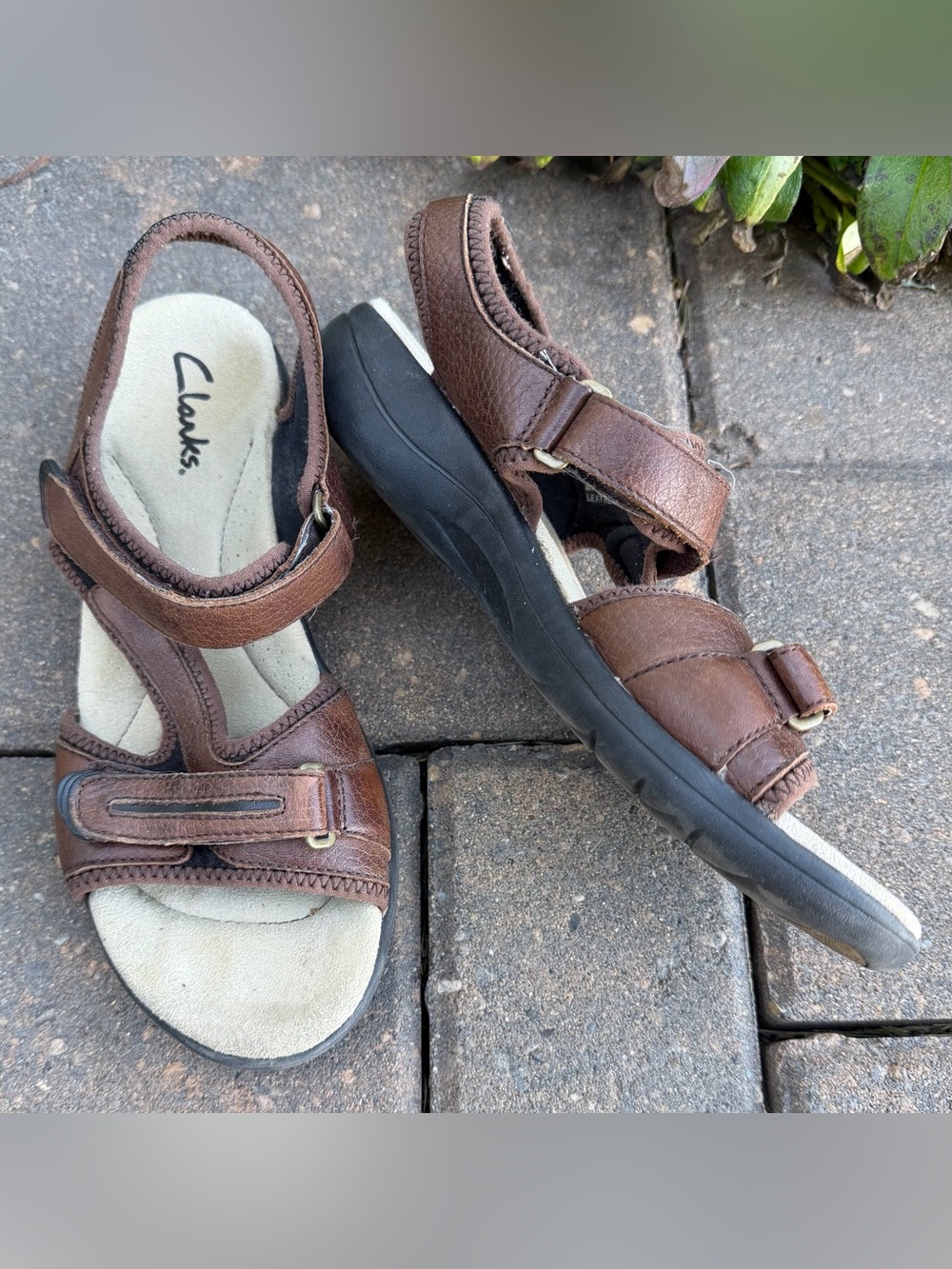 Clarks Brown Leather Adjustable Strap Sport Sandals Women's Sz 8M Fall Sale